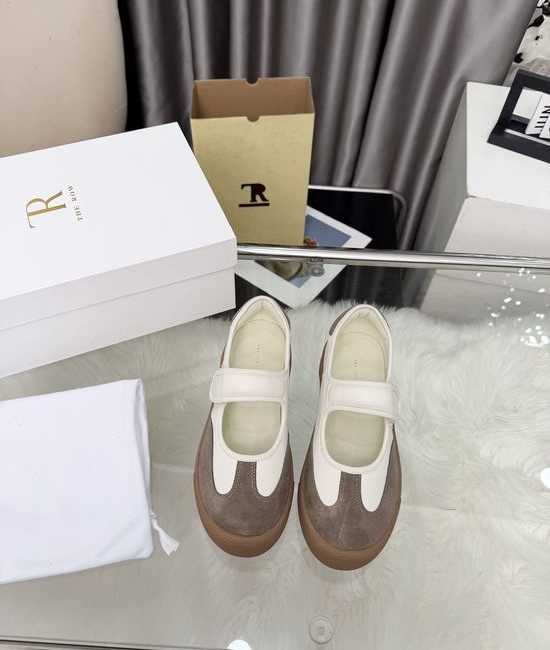 The Row Minimalist Suede Magic Tape Round Toe Flat Shoes