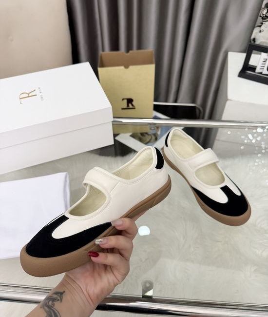 The Row Minimalist Suede Magic Tape Round Toe Flat Shoes