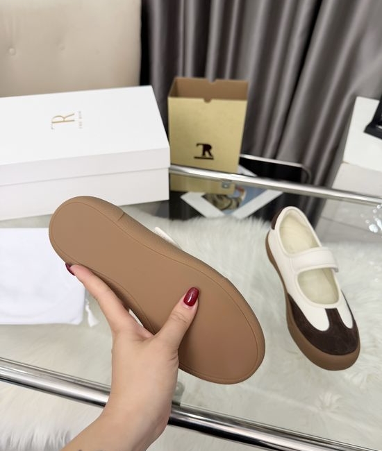 The Row Minimalist Suede Magic Tape Round Toe Flat Shoes