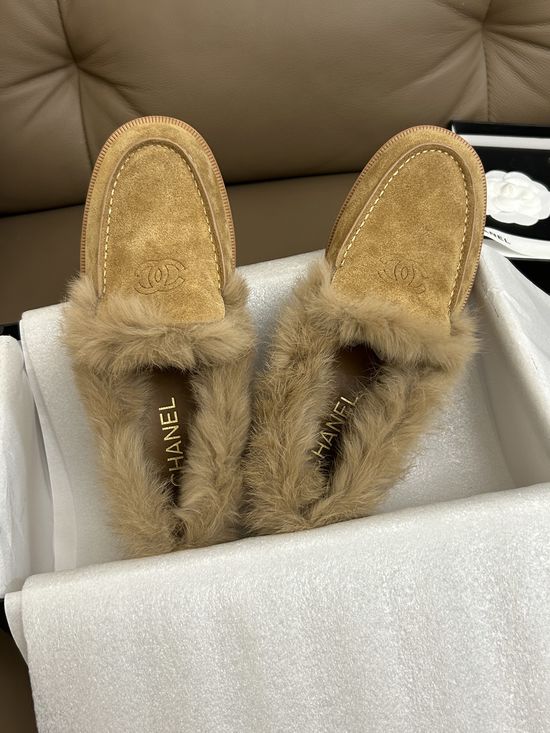 Chanel Soft Plush Lined Warm Comfortable Slip On Loafers
