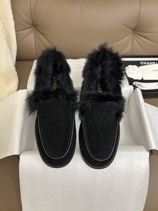 Chanel Soft Plush Lined Warm Comfortable Slip On Loafers