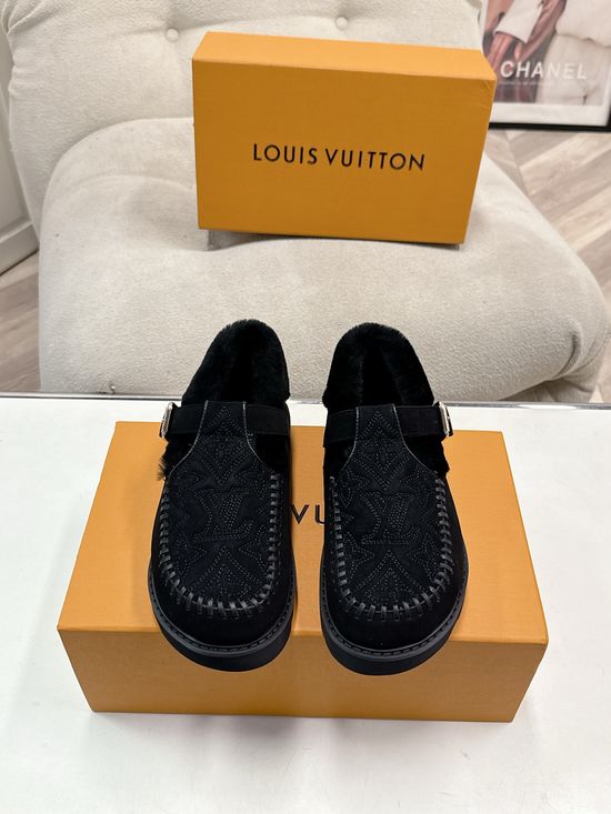 Louis Vuitton Warm Wool Lined Non-Slip Platform Mules