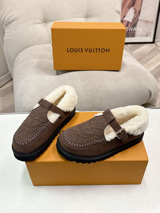Louis Vuitton Warm Wool Lined Non-Slip Platform Mules