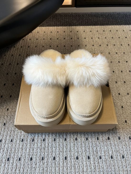 UGG Suede Plush Lined Platform Mule Slippers Warm Non Slip