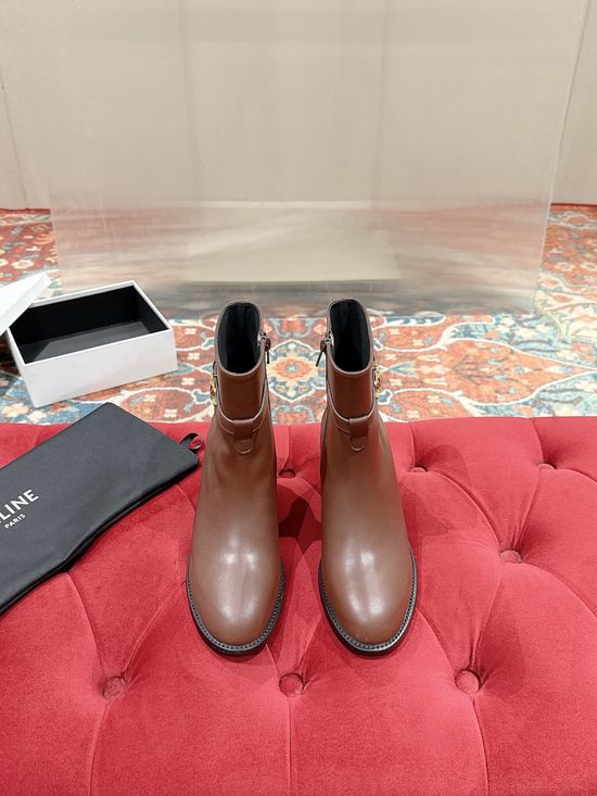 Celine Classic Chunky Heel Leather Ankle Dress Boots