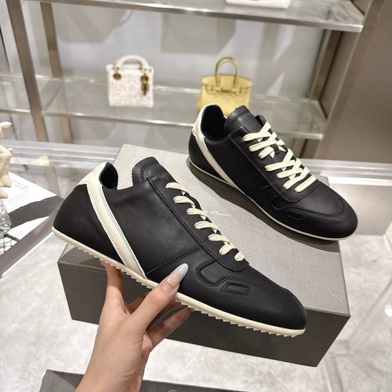 Rick Owens Premium Full Grain Leather Low Top Casual Sneakers