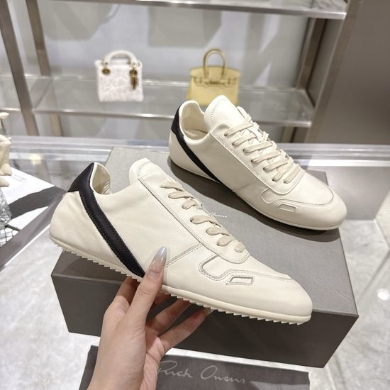Rick Owens Premium Full Grain Leather Low Top Casual Sneakers