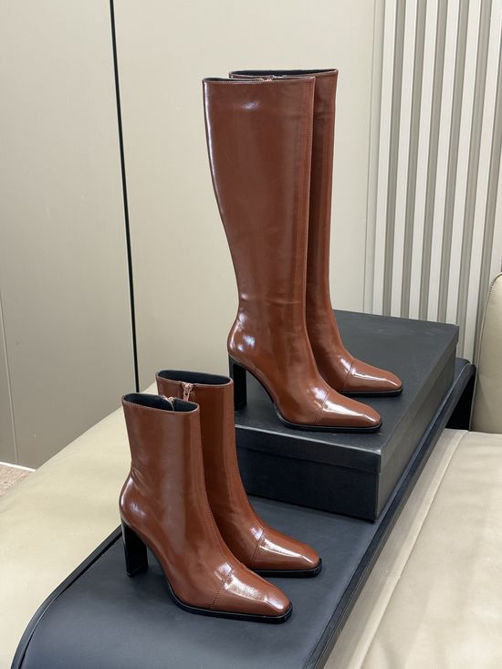 Yves Saint Laurent Genuine Leather Boots Sleek Pointed Toe Daily Wear
