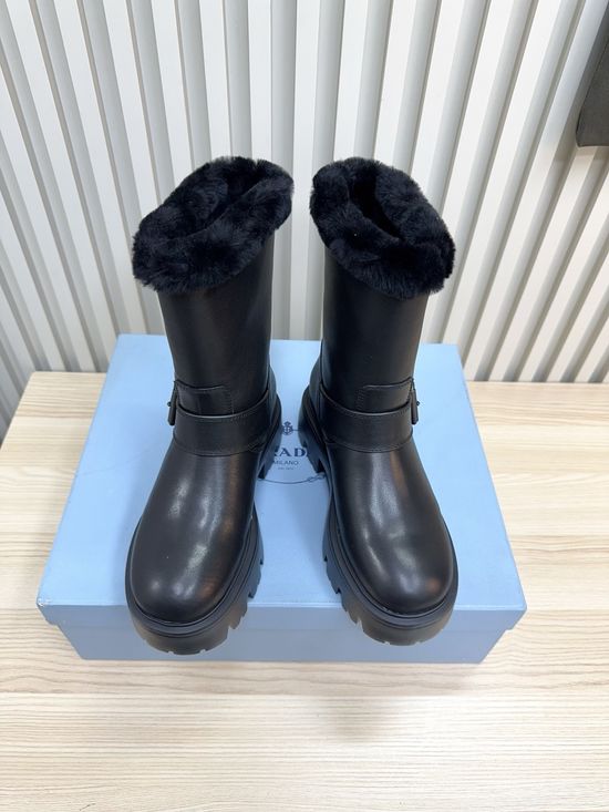 Prada Warm Lined Martin Boots Non Slip Comfortable Durable Footwear