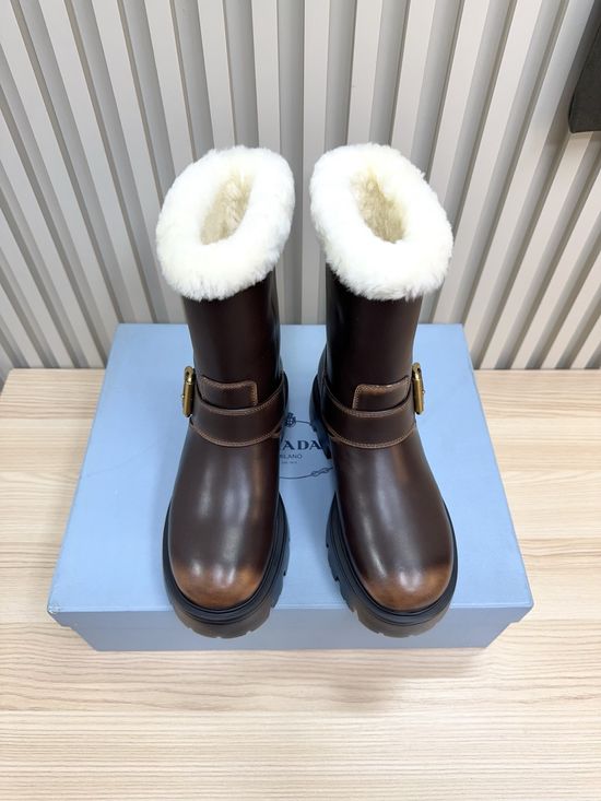 Prada Warm Lined Martin Boots Non Slip Comfortable Durable Footwear