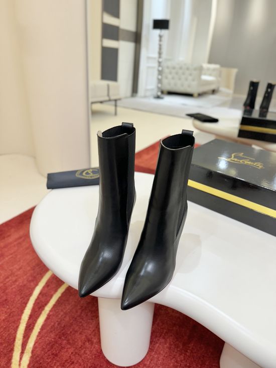 Christian Louboutine Black Leather Pointed Toe Low Cut Ankle Boots