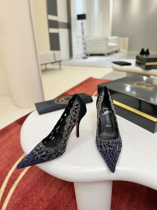 Christian Louboutine Rhinestone Embellished Stiletto Pumps Comfort Insole