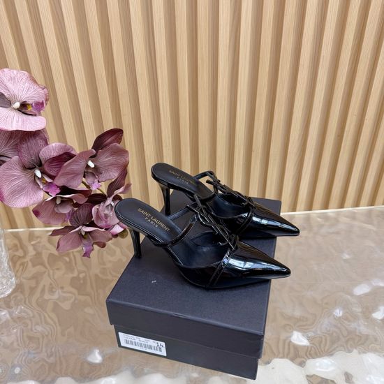 Yves Saint Laurent Chic Pointed Toe Logo Detail Mule Heels