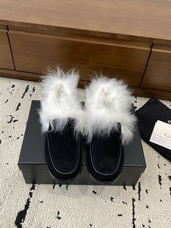 Chanel Warm Suede Fur Lined Loafers With Leather Outsole