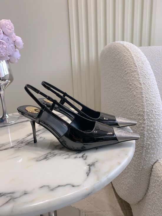 Yves Saint Laurent Elegant Pointed-Toe High Heels in Black and Silver