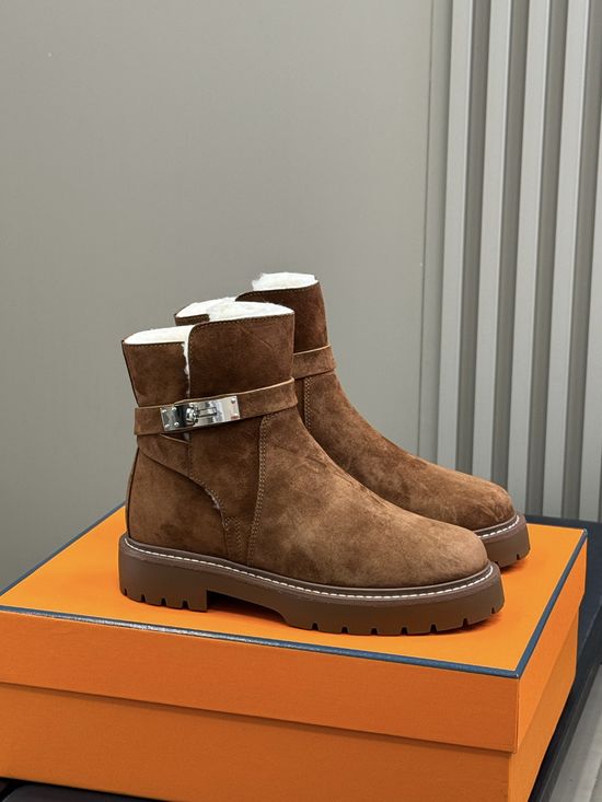 Hermes Plush-Lined Kelly Ankle Boots with Thick Soles