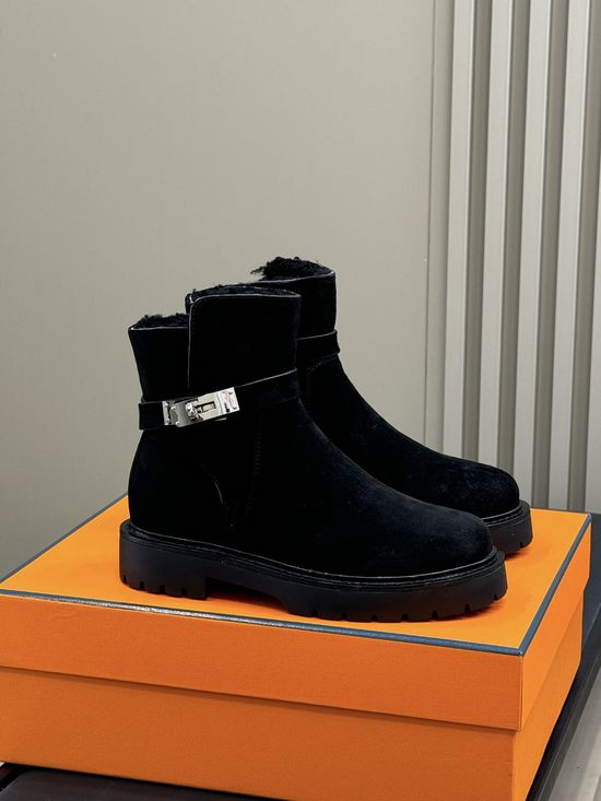 Hermes Plush-Lined Kelly Ankle Boots with Thick Soles