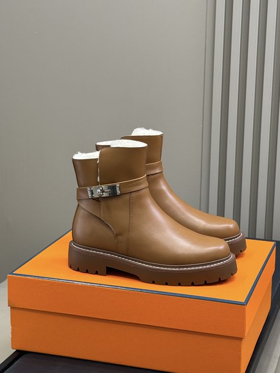 Hermes Plush-Lined Kelly Ankle Boots with Thick Soles