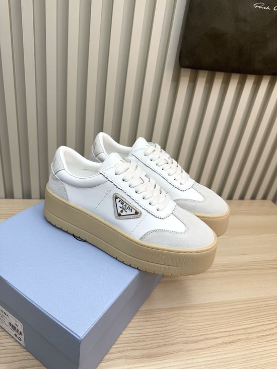 Prada Patent Leather Platform White Sneakers