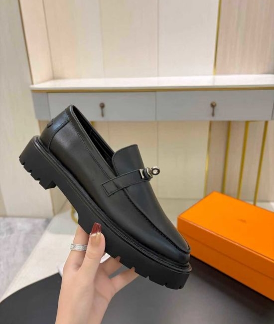 Hermes Classic Buckle Low Heel Comfortable Casual Loafers
