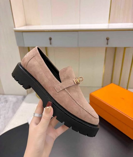 Hermes Classic Buckle Low Heel Comfortable Casual Loafers