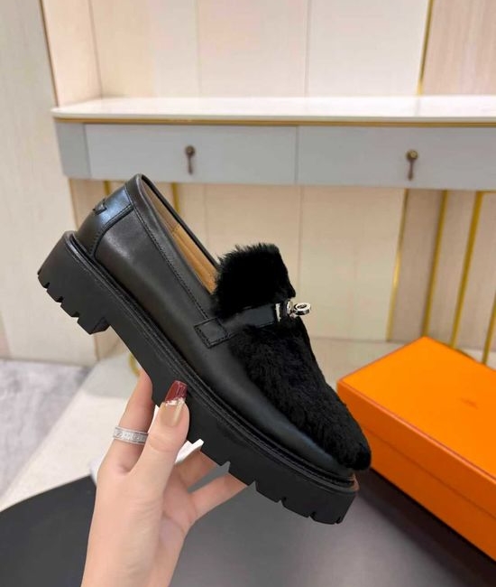 Hermes Classic Buckle Low Heel Comfortable Casual Loafers