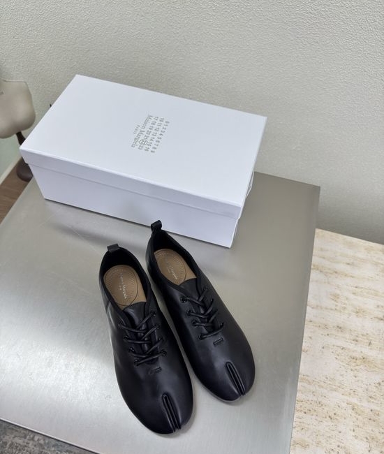 Maison Margiela Black Sheepskin Split Toe Slingback Shoes Genuine Leather Sole