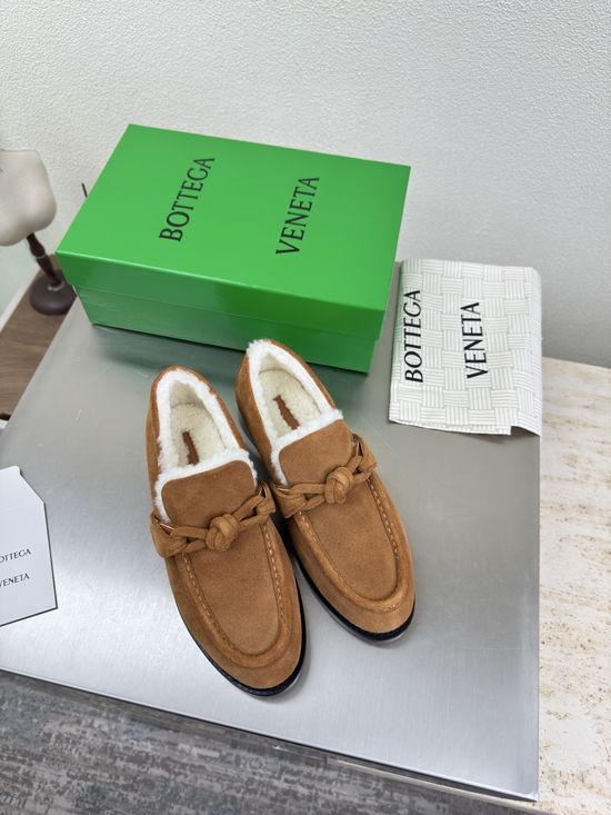 Bottega Veneta Brown Suede Shearling Lined Comfortable Flat Loafer Shoes