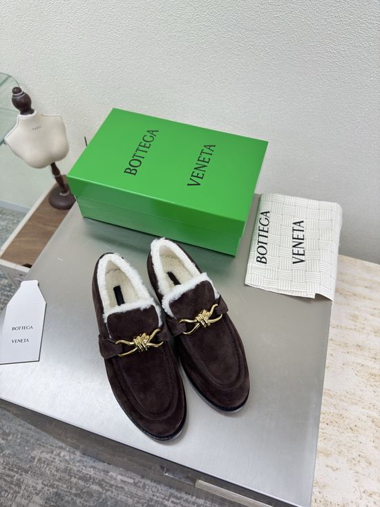 Bottega Veneta Gold-tone Buckle Loafers with Lamb Wool Lining