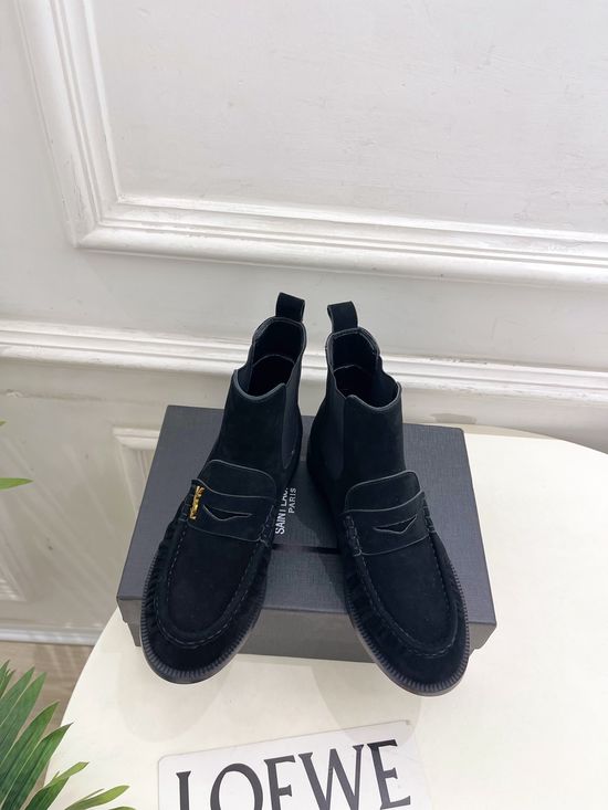 Yves Saint Laurent Pleated Loafer Chelsea Boots Soft Leather Non Slip Sole