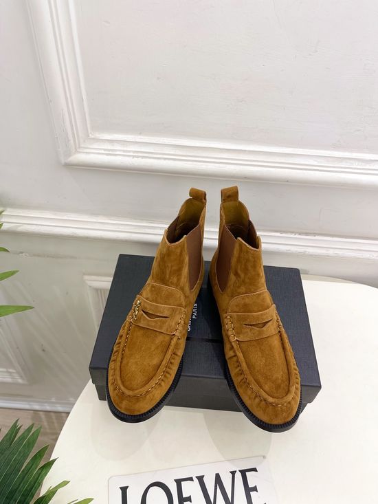 Yves Saint Laurent Pleated Loafer Chelsea Boots Soft Leather Non Slip Sole