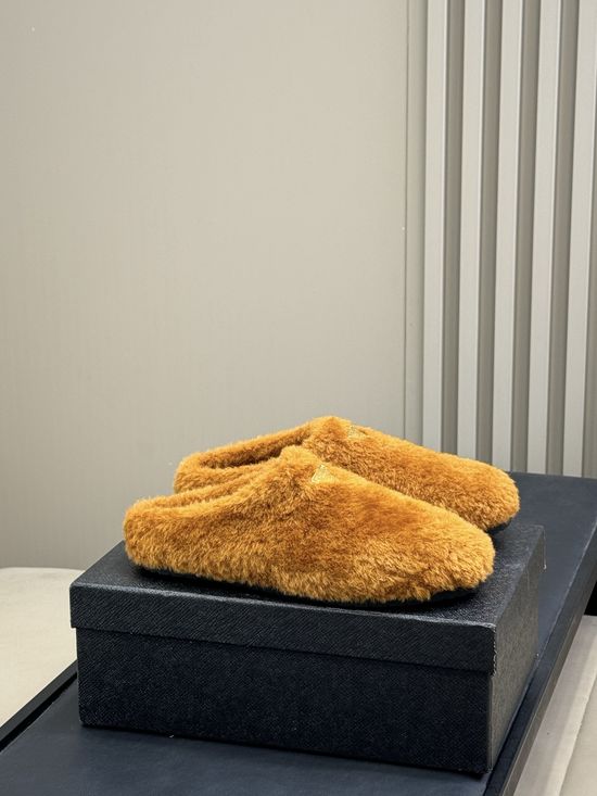 Prada Plush Fuzzy Mule Slippers Soft Lined Non-slip Durable Sole