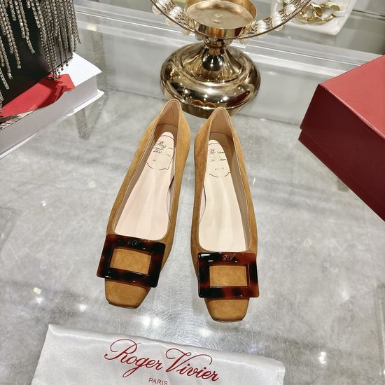 Roger Viver Square Buckle Pointed Toe Low Heel Comfortable Dress Shoes