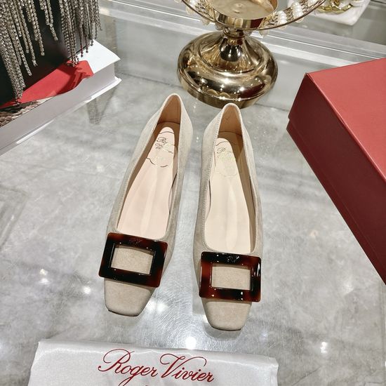 Roger Viver Square Buckle Pointed Toe Low Heel Comfortable Dress Shoes
