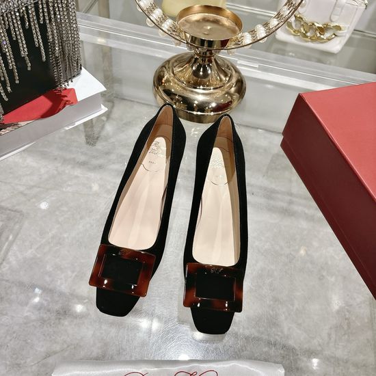 Roger Viver Square Buckle Pointed Toe Low Heel Comfortable Dress Shoes