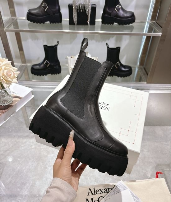 McQueen Classic Leather Chelsea Boots with Decorative Side Buckle