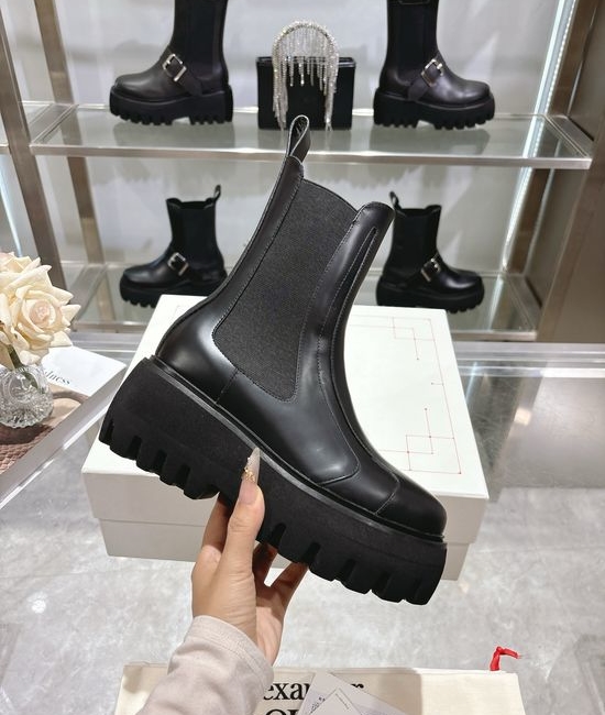McQueen Classic Leather Chelsea Boots with Decorative Side Buckle