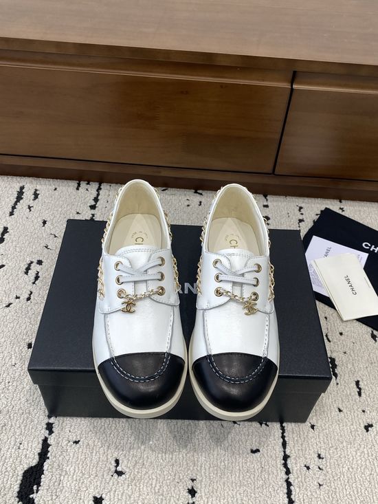 Chanel Vintage Chain Decor Loafers Soft Leather Retro Daily Shoes