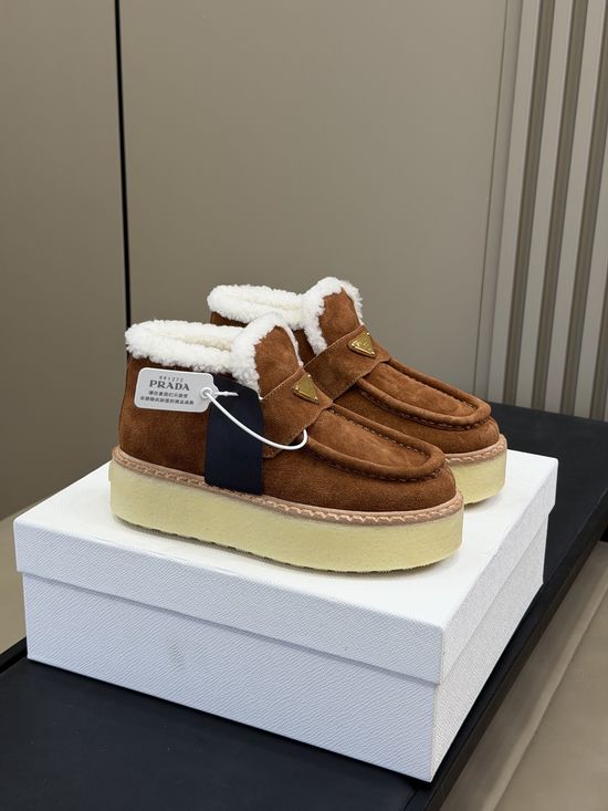 Prada Wool Lined Suede Upper Cozy Warm Casual Fuzzy Shoes
