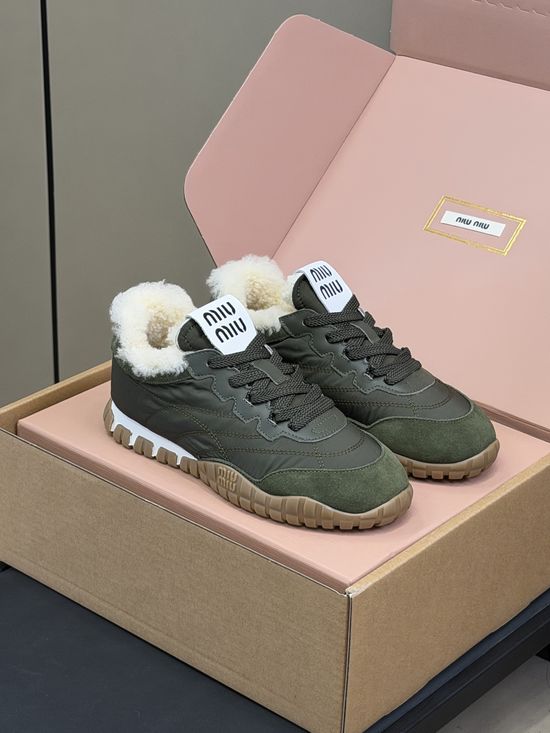 Miu Miu Fur Lined Casual Platform Low Top Sneakers
