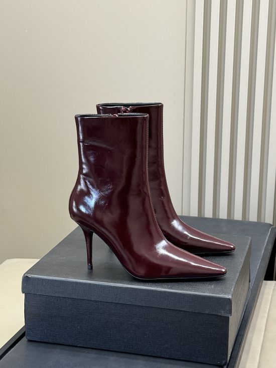 Yves Saint Laurent Elegant Stiletto Short Boots Made of Genuine Leather