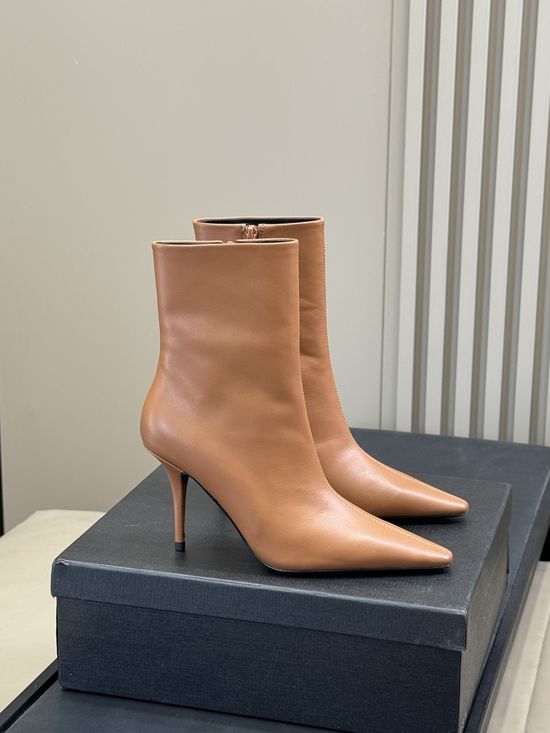 Yves Saint Laurent Elegant Stiletto Short Boots Made of Genuine Leather