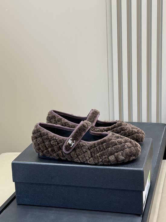 Chanel Fuzzy Mary Jane Shoes Quilted Comfort Warm Everyday Footwear