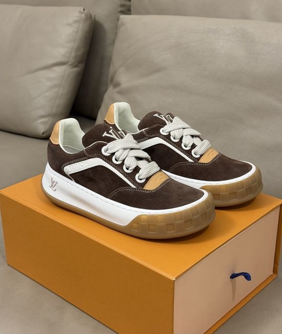 Louis Vuitton LV Suede Leather Platform Sneakers with Embossed Detail
