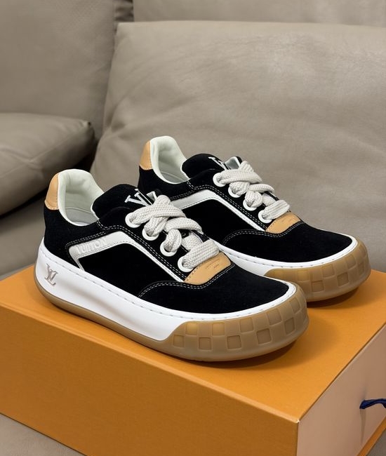 Louis Vuitton LV Suede Leather Platform Sneakers with Embossed Detail