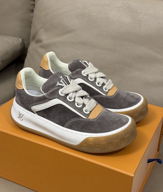 Louis Vuitton LV Suede Leather Platform Sneakers with Embossed Detail