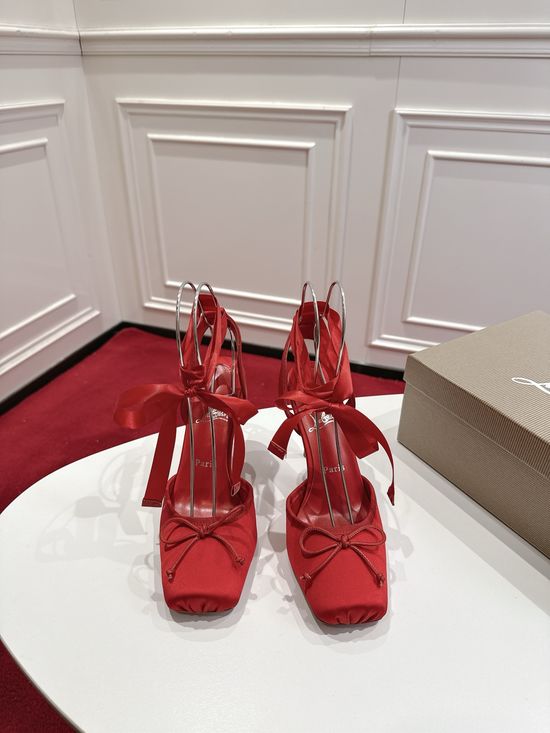 Christian Louboutine Premium Silk Bow Heels Soft Lining Genuine Leather Sole
