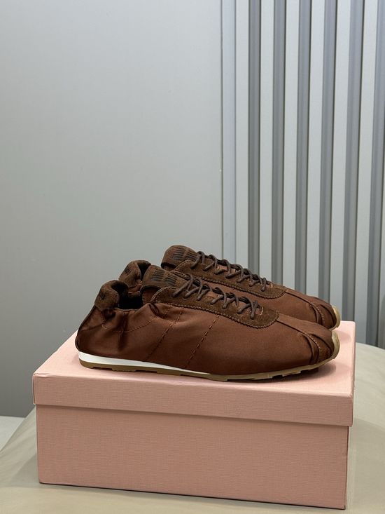 Miu Miu Satin Suede Casual Trainers Soft Lined Comfortable Everyday Shoes