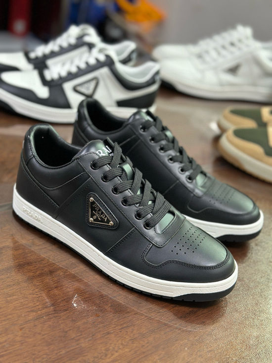 Prada Premium Leather Sneakers with Lightweight Flexible Sole