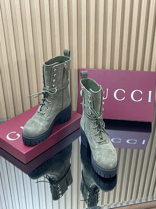 Gucci Embossed Suede Lace-up Platform Ankle Boots